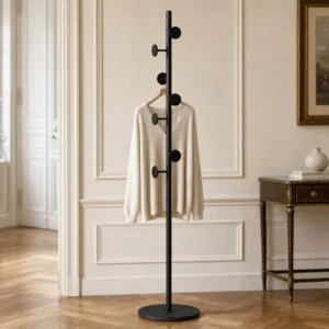 Porte-manteau sur pied champignon noir métal avec socle marbre