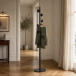 Porte-manteau sur pied champignon noir métal avec socle marbre
