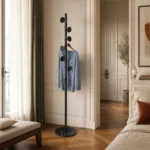 Porte-manteau sur pied champignon noir métal avec socle marbre