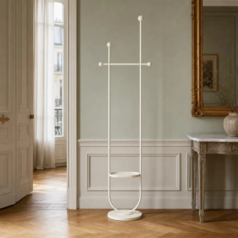Porte-manteau sur pied métal blanc
