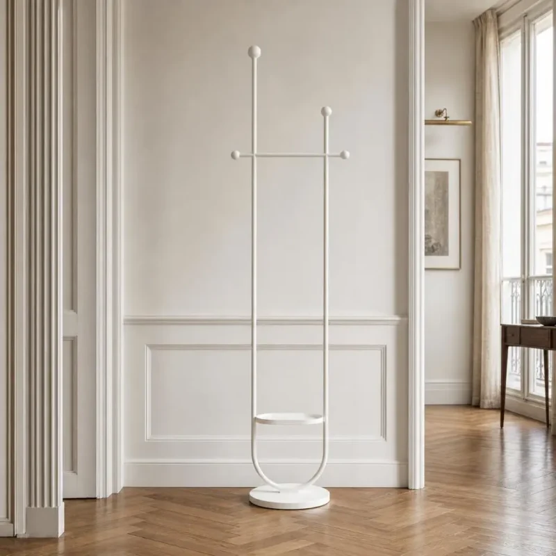Porte-manteau sur pied métal blanc