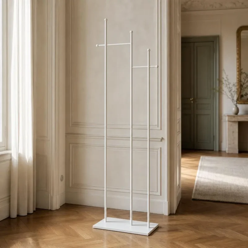 Porte-manteau sur pied métal blanc et doré