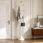 Porte-manteau sur pied métal blanc et vert 7 crochets