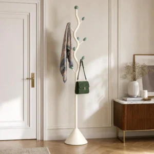 Porte-manteau sur pied métal blanc et vert 7 crochets