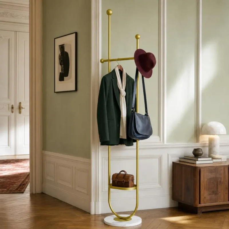 Porte-manteau sur pied métal doré design