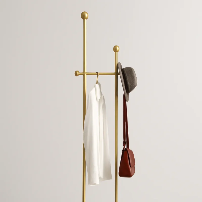 Porte-manteau sur pied métal doré et noir