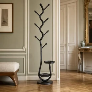 Porte-manteau sur pied métal noir 8 crochets branches