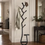 Porte-manteau sur pied métal noir 8 crochets branches