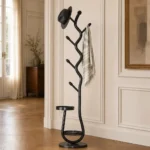 Porte-manteau sur pied métal noir 8 crochets branches
