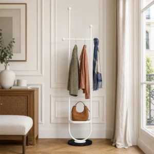 Porte-manteau sur pied métal noir et blanc design épuré