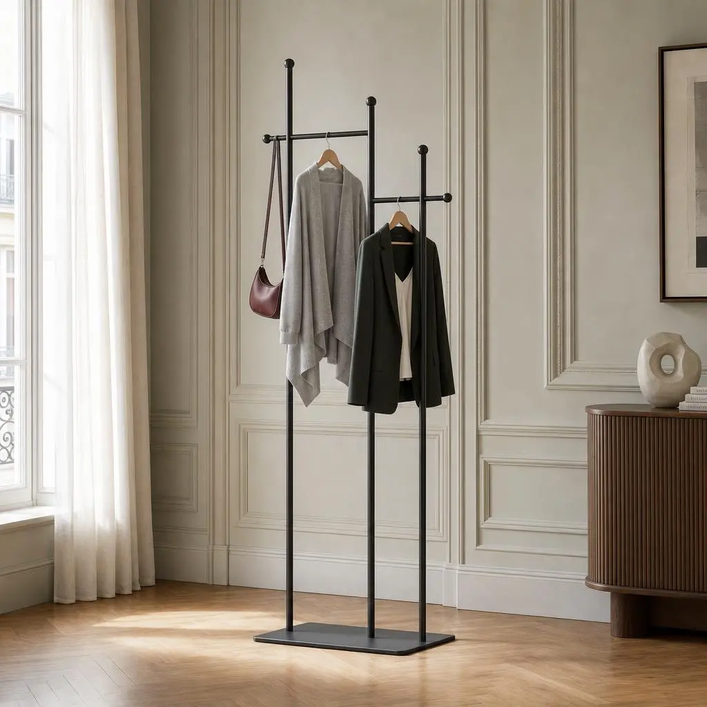 Porte-manteau sur pied métal noir design moderne