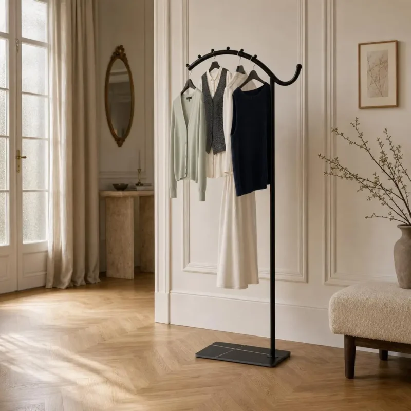 Porte-manteau sur pied en métal noir design voutée