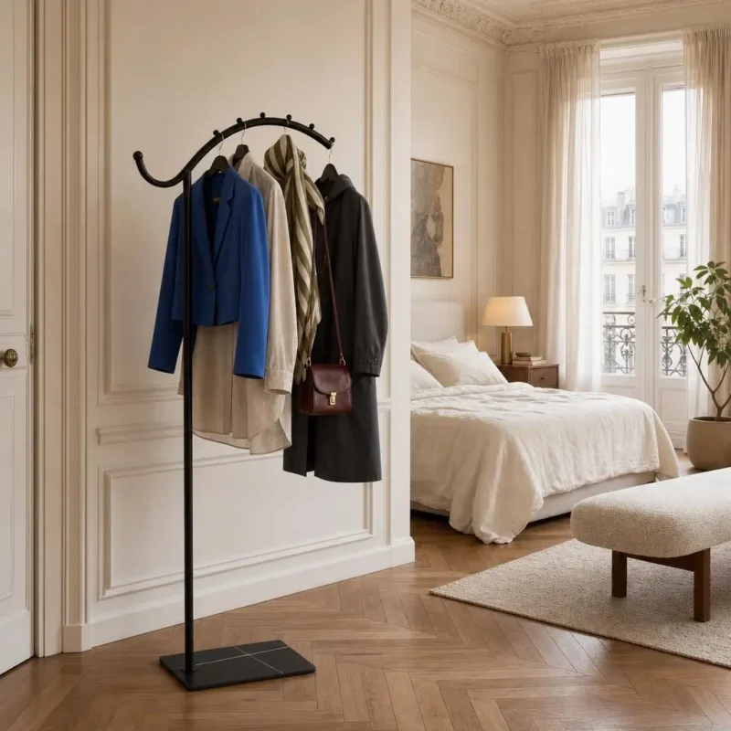 Porte-manteau sur pied en métal noir design voutée