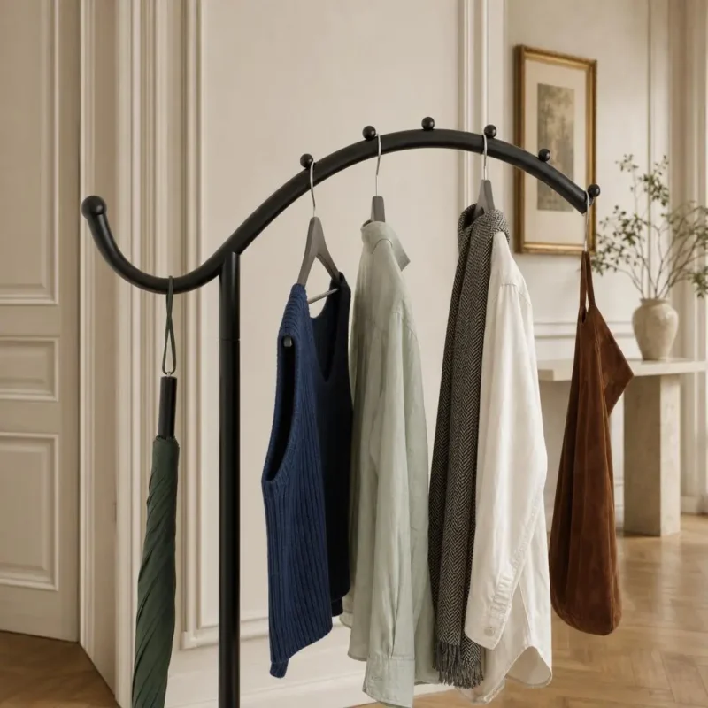 Porte-manteau sur pied métal noir et pied blanc