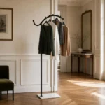 Porte-manteau sur pied métal noir et pied blanc