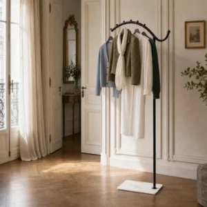 Porte-manteau sur pied métal noir et pied blanc