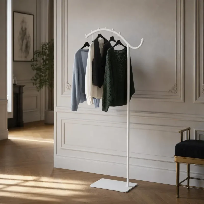 Porte-manteau sur pied voûté blanc métal autoportant