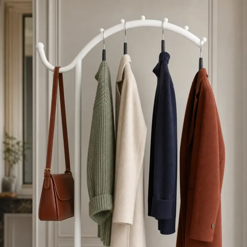 Porte-manteau sur pied voûté blanc métal autoportant