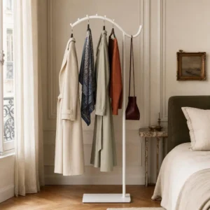 Porte-manteau sur pied voûté blanc métal autoportant