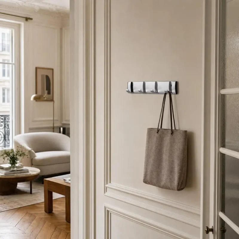 Porte Serviette salle de bain métal chromé 4 crochets pliants